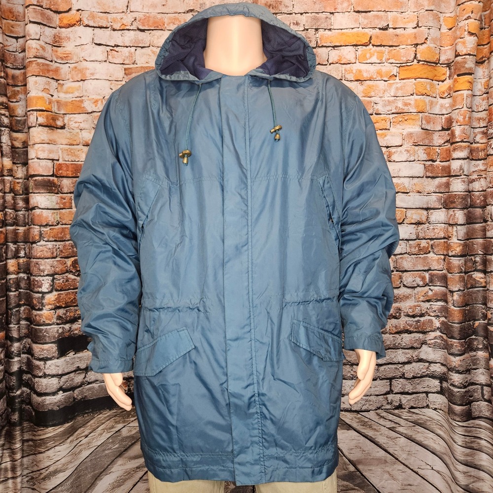 Vintage GAP Mens XL Blue Nylon Hooded Rain Jacket Parka Mesh Lined Windbreaker